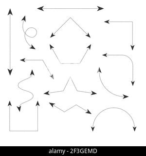 Double arrow set icons with dashed editable stroke and movable endpoint. Geometric arrows for shemes, drawings infographics. Stock Vector illustration Stock Vector