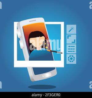 image or photo editor apps.  photo editing instruments for a social network in a smartphone application. 3d concept vector illustration Stock Vector