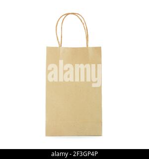 Reusable brown paper bag with loop handles - isolated on white background Stock Photo