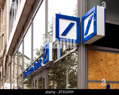 Deutsche Bank in Stuttgart. Logo and symbol on a building in Stuttgart Stock Photo