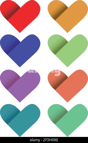 Vector illustration of paper hearts in different colors. Stock Vector