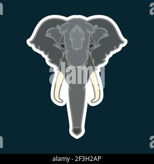 Hand-drawn abstract portrait of an elephant. Sticker. Colorful vector stylized illustration isolated on dark blue background. Stock Vector