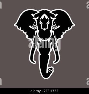Hand-drawn abstract portrait of an elephant. Sticker. Vector stylized illustration isolated on dark background. Stock Vector