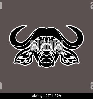 Hand-drawn abstract portrait of a buffalo. Sticker. Vector stylized illustration isolated on dark background. Stock Vector