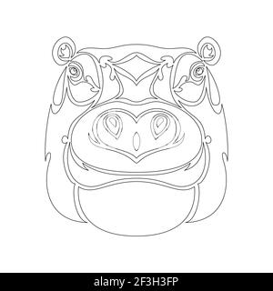 Hand-drawn abstract portrait of a hippo for tattoo, logo, wall decor, T-shirt print design, outwear. Vector stylized illustration on white background Stock Vector
