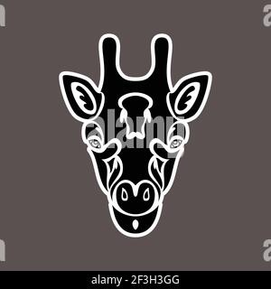 Hand-drawn abstract portrait of a giraffe. Sticker. Vector stylized illustration isolated on dark background. Stock Vector