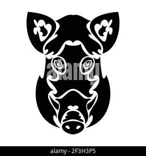 Hand-drawn abstract portrait of a boar for tattoo, logo, wall decor, T-shirt print design or outwear. Vector stylized illustration on white background Stock Vector