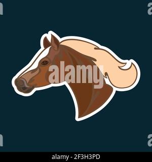 Hand-drawn abstract portrait of a horse. Sticker. Colorful vector stylized illustration isolated on dark blue background. Stock Vector