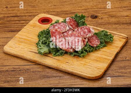 Iberian famous pork Fuet sausage slices Stock Photo