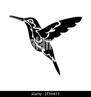 Hand-drawn abstract portrait of a hummingbird for tattoo, logo, wall decor, T-shirt print design or outwear. Vector stylized illustration Stock Vector