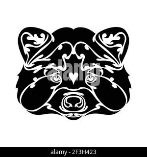 Hand-drawn abstract portrait of a raccoon for tattoo, logo, wall decor, T-shirt print design or outwear. Vector stylized illustration Stock Vector