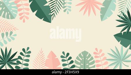 Simple Tropical Palm and Motstera Leaves Natural Flat Background. Vector Illustration EPS10 Stock Vector