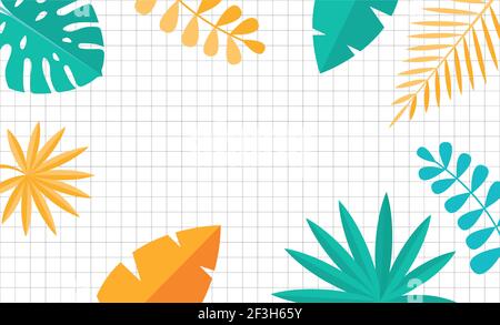 Simple Tropical Palm and Motstera Leaves Natural Square Background. Vector Illustration EPS10 Stock Vector