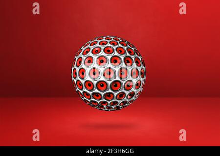 Speakers sphere isolated on a red studio background. 3D illustration Stock Photo