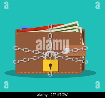 Closed brown leather wallet with dollar cash, Stock Vector