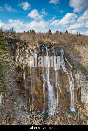 Big waterfall in National Park Plitvice Lakes Stock Photo