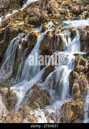 Waterfalls in spring, National Park Plitvice lakes Stock Photo