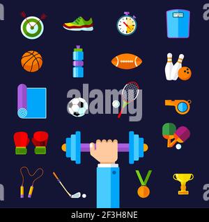 Vector Illustration  icon set of sport  in flat design style Stock Vector