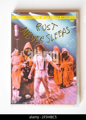 DVD of Rust Never Sleeps featuring Neil Young and Crazy Horse in concert. Stock Photo