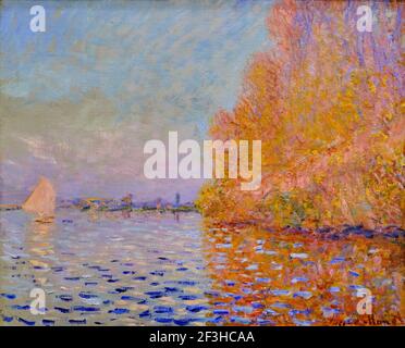 argenteuil basin with a single sailboat by claude monet