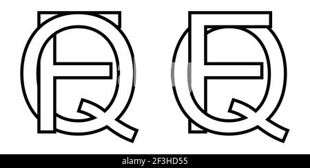 Logo sign fq and qf icon sign interlaced letters q, F vector logo qf, fq first capital letters pattern alphabet q f Stock Vector