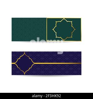 Set of Islamic design banners with pattern. Illustration Vector Graphic of template to welcome ramadan holy month of islam with lantern, ornament, mos Stock Vector