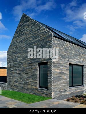 Scotland's Housing Expo.  The Stone House.  Looking at the gable end of the terrace. NORD (www.nordarchitecture.com) Stock Photo