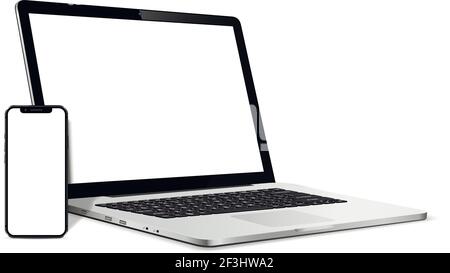 Isolated Devices Mockup. Smartphone and Laptop device with blank screen. Stock Vector