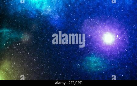 View of universe with light of sun, stars and amazing colorful Stock Photo