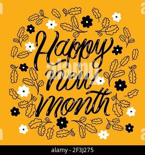 Happy new month lettering with hand drawn elements Vector illustration. Stock Vector