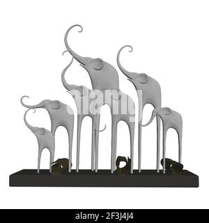 Statuette with elephants with raised trunks isolated on white background. 3D. Vector illustration. Stock Vector