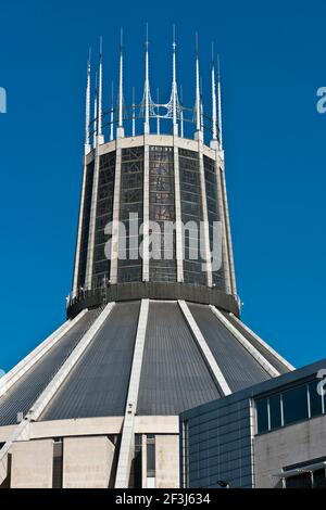Detail of the tower of Liverpool Metroploitan Cathedral. Stock Photo