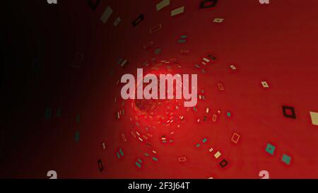 Travel Through A Red Particle Tunnel 3d illustration Stock Photo