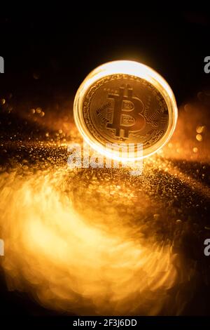 golden Bitcoin virtual money concept Stock Photo