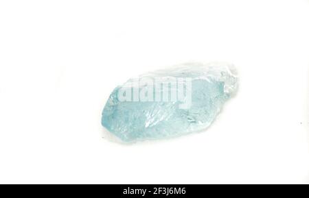 light blue beryl jewel cut crystal on a white background Stock Photo