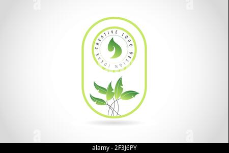 Green Leaf Logo Design with Creative leaf Shape and Circular Rounded Design in Green Vector Colors Stock Vector