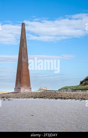Old Law beacons at Guile Point, Lindisfarne Stock Photo - Alamy