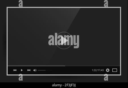 Modern black video player mockup for web and mobile apps, vector illustration in flat style Stock Vector