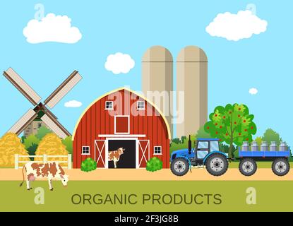 colorful milk farm life with natural economy Stock Vector