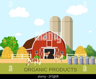 colorful milk farm life with natural economy Stock Vector