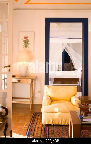 Private home in Parati Brazil. View from the sitting room into the master bedroom. Stock Photo