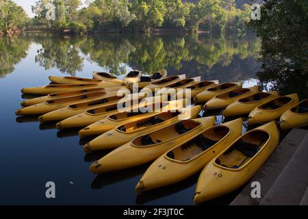 Canoes in Nitmiluk National Park in Northern Territory in Australia Stock Photo