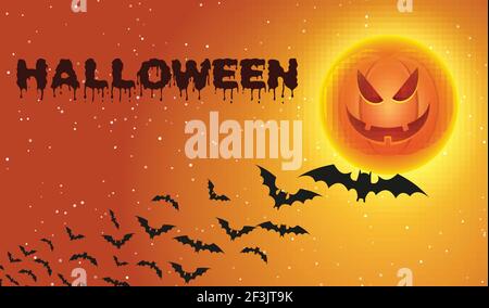 Halloween background with flying bats over moon Stock Vector