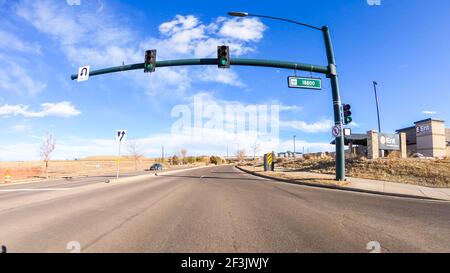 Driving on typical paved roads in suburban America. Stock Photo