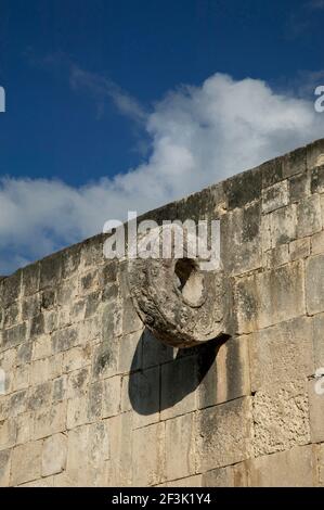 The Great Ball Court archaeological detail, Chichen Itza, Mexico. Stock Photo