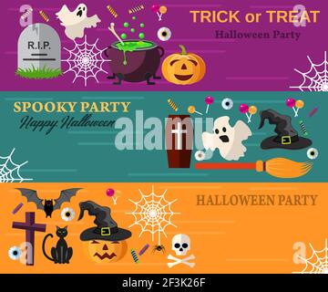 Halloween Horizontal Banners or Flyers. Stock Vector
