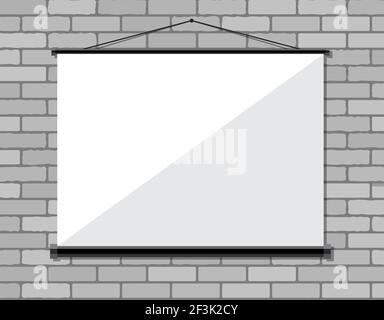 Projector screen on brick wall, Stock Vector