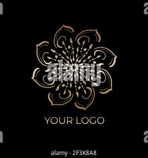 Geometric gold logo template. Vector gold arabic ornamental symbol Stock Vector