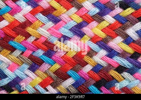 A braid of multi-colored sewing threads, macro photography Stock Photo
