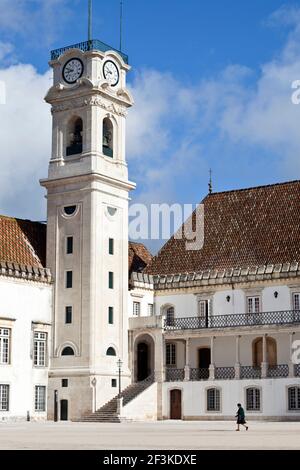 The belltower and courtyard of the old University of Coimbra, Beira Litoral, Portugal (University first established in 1290) Stock Photo